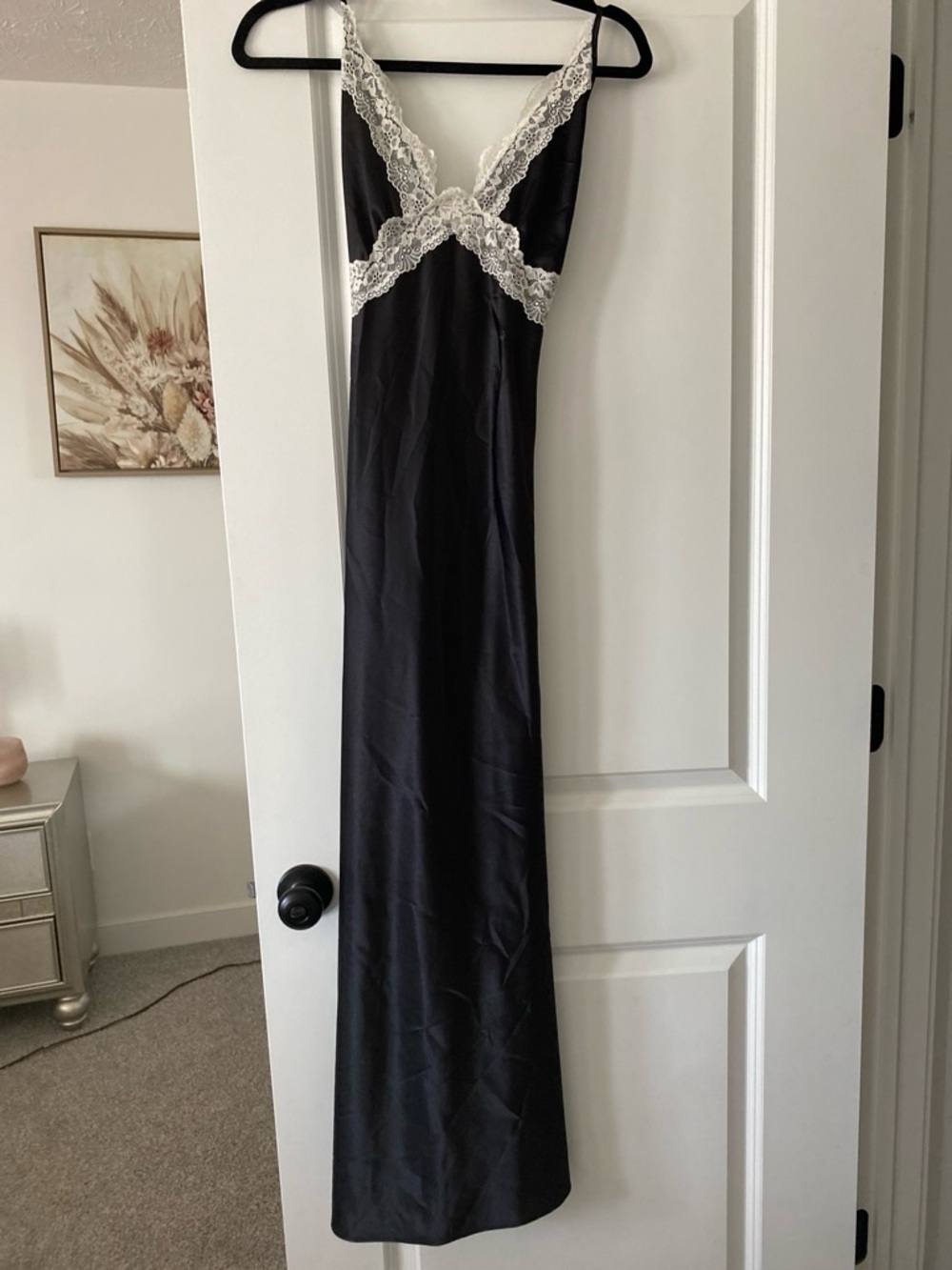 Sincerely Jules Black Maxi Slip Dress with White Lace Trim